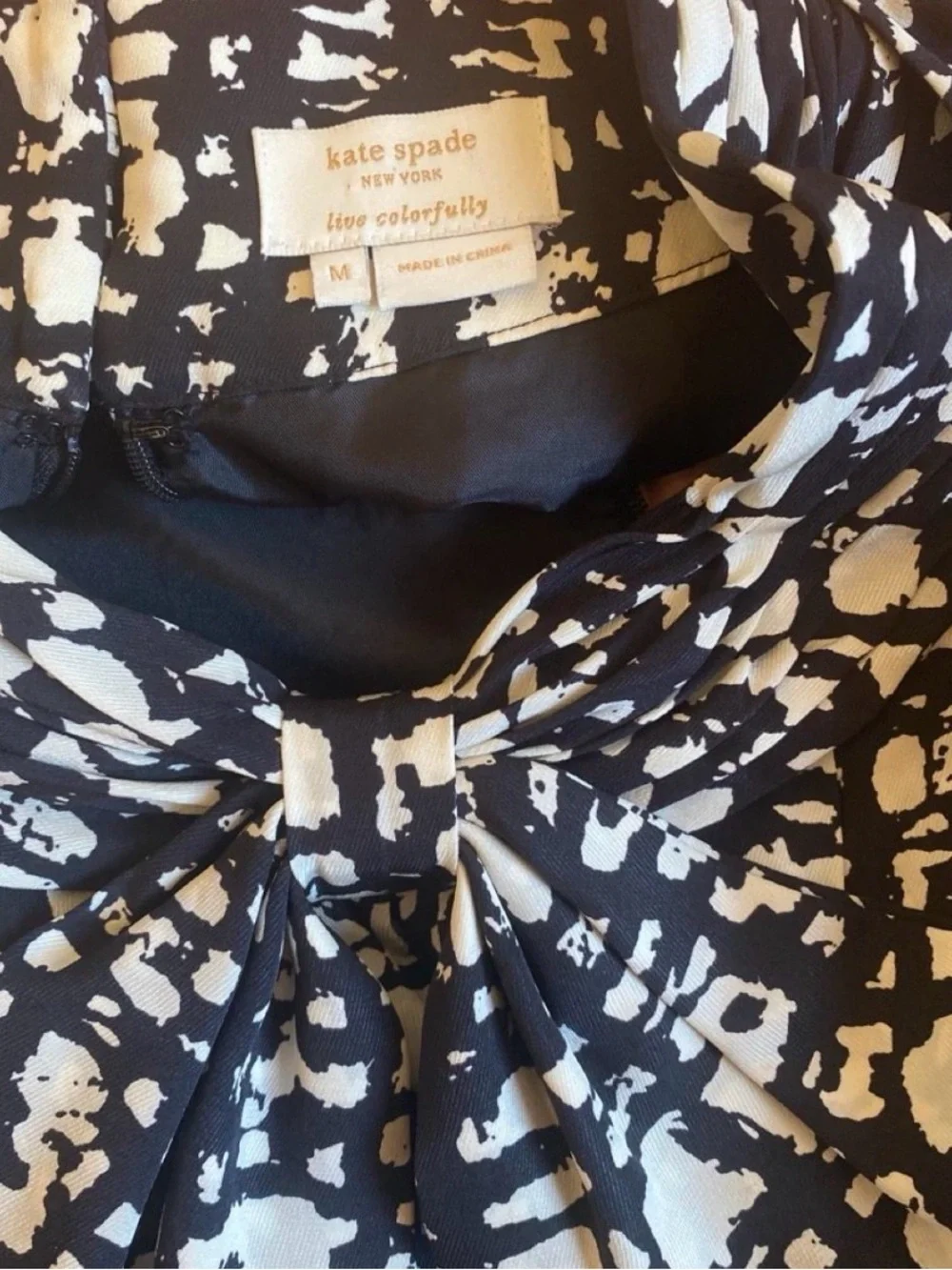 kate spade Black & White Patterned Pleat-Front Sleeveless Top